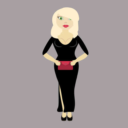 young girl in a black dress holiday - cartoon characterのイラスト素材