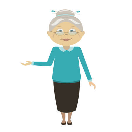 Grandmother cartoon invites vector illustration. Elderly woman welcomes guests vectorのイラスト素材