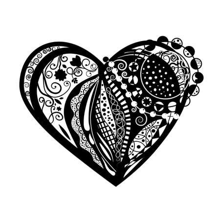 Heart doodle black sketch on white backgroundのイラスト素材