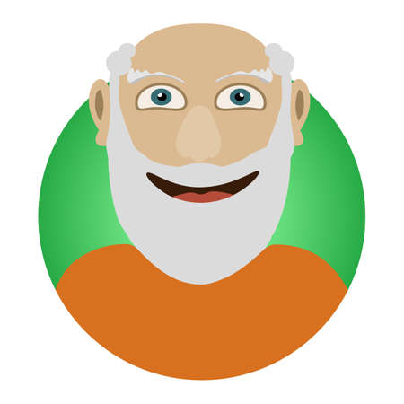 Man face emotive icon. Old man with beard smiling isolated flat vector illustration Happy human psychological portrait. Positive emotions user avatar.のイラスト素材