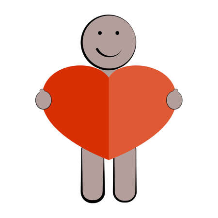 Simple man icon holds a big heart on white background, vector illustration.のイラスト素材