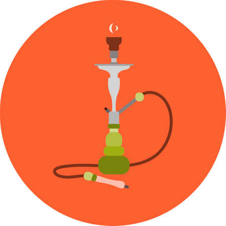 Hookah colored round  icon with long shadow.