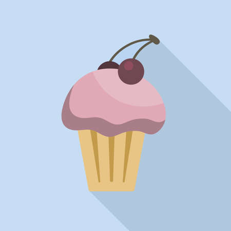 Delicious dessert cupcake with cream and cherry colored illustration. Ice cream colored iconのイラスト素材
