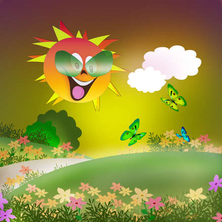 Summer landscape. Butterfliesの写真素材