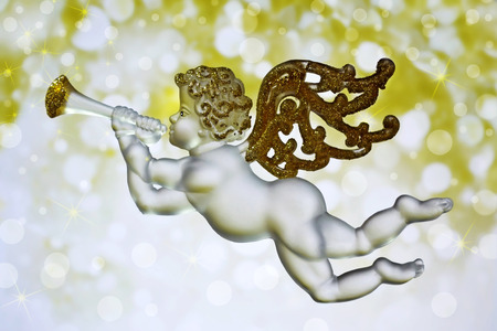 Angel with trumpet. Christmas. Background.の写真素材