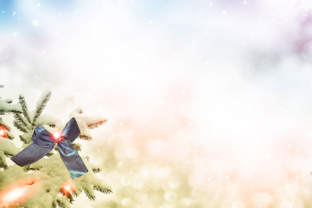 Christmas tree decorated with bright toys. Card.の写真素材