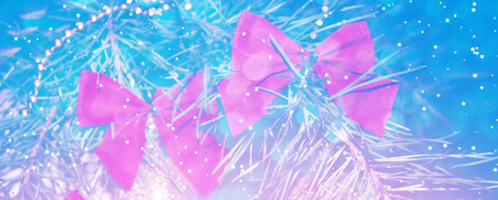 Blurred. Christmas tree decorated with bright toys. Card.の写真素材