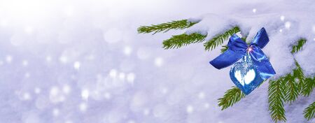 Christmas tree decorated with bright toys. greeting card