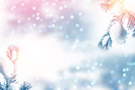 Blurred. Abstract festive Christmas background. Winter holiday texture. snowfall. Falling snow.の写真素材