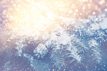 Blurred. Christmas tree in the snow. greeting card. winterの写真素材