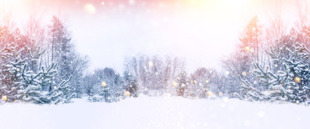 landscapes. Frozen winter forest with snow covered trees. outdoorの写真素材