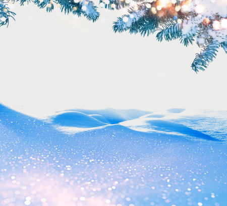 Christmas winter background with snow and blurred bokeh.Merry christmas and happy new year greeting card. Frozen winter forest with snow covered trees. outdoorの写真素材
