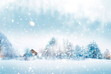 House in snowy forest. rural house in the winter covered with snow.の写真素材
