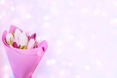 bouquet nature. Beautiful tulip flowers on colorful backgroundの写真素材