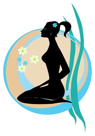 Woman in SPA with monoi flowers brown turquoise background のイラスト素材