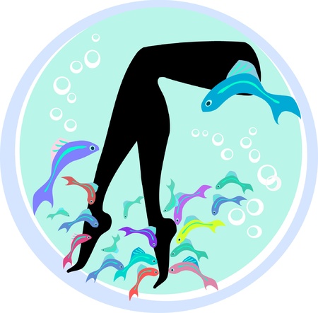 Vector fish spa pedicure wellness care treatment with rufa garra, or doctor fish, nibble fish and kangal fish のイラスト素材