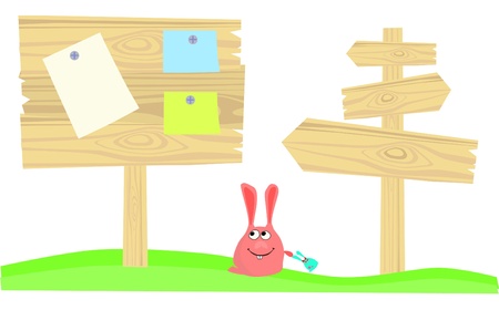 Rabbit and wood billboards or bannersのイラスト素材