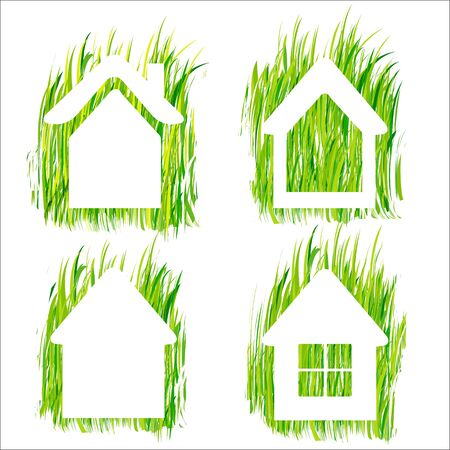 Green grass home icons set 1.のイラスト素材