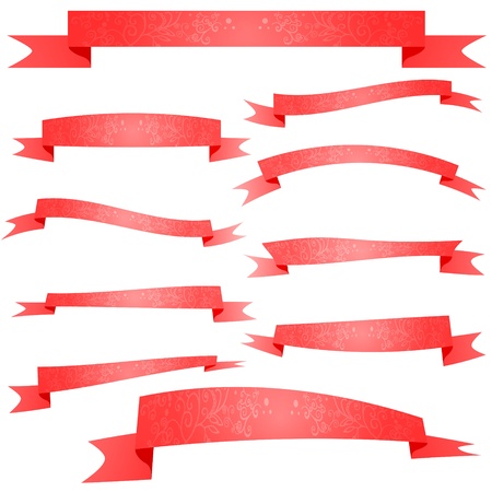 Ornament Decorated Red Ribbons Set, Isolated On White Background, Illustrationのイラスト素材