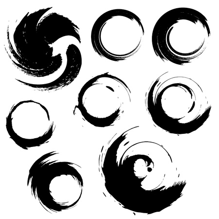 set of grunge circle brush strokes.のイラスト素材