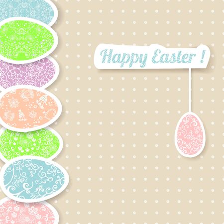 Easter vintage background frame with colorful ornament eggs with place for your text.のイラスト素材
