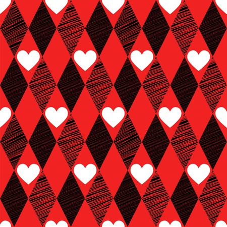 Red Love Valentin's Day Love harlequin seamless background with rhombus and heartsのイラスト素材