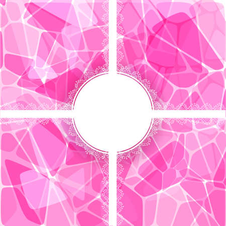 Abstract pink vector geometric card with lace circle labelのイラスト素材