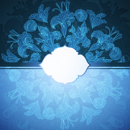 Blue floral ornament mandala doodles background card with labelのイラスト素材