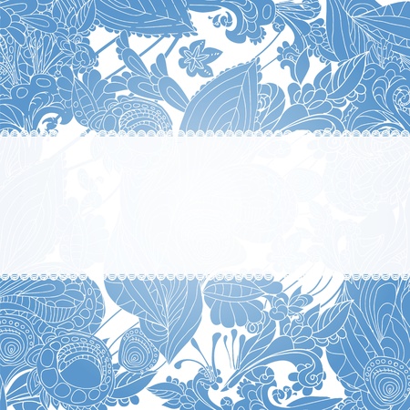 Vintage blue floral ornament doodles background card with place for your textのイラスト素材