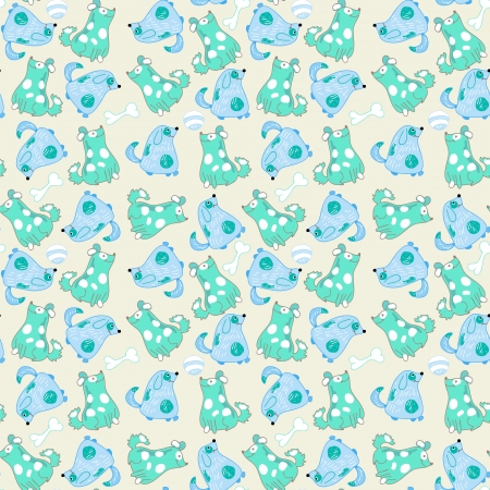 Kid seamless pattern with cartoon blue dogsのイラスト素材