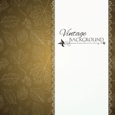 Vintage gold background with tree leaves hand drawn silhouettes. Seamless pattern.  illustrationのイラスト素材