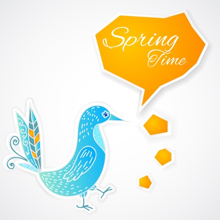 Blue bird with bubble on white background. vector illustrationのイラスト素材