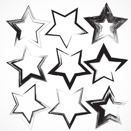 Vector set of grunge star brush strokes.のイラスト素材