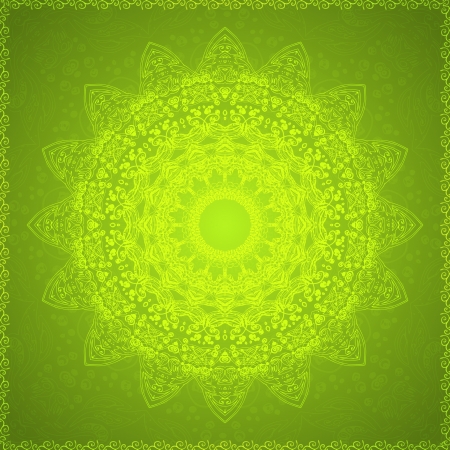 Green Vintage ethnic vector ornament mandala background cardのイラスト素材
