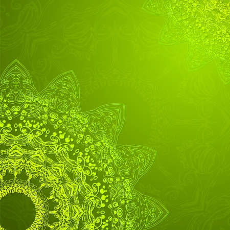 Green Vintage ethnic vector ornament card with mandala background cardのイラスト素材