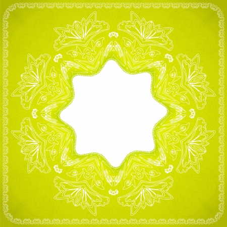 Green Vintage ethnic vector ornament mandala background with labelのイラスト素材