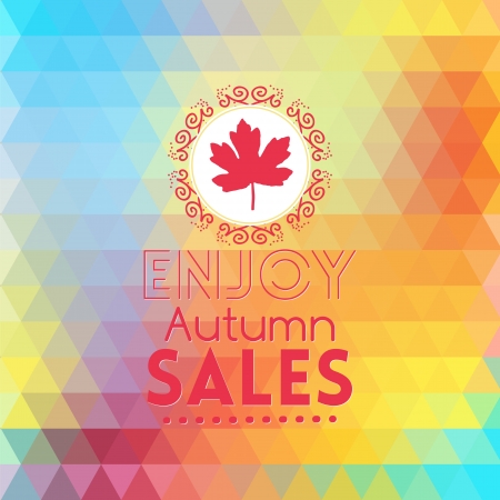 Rainbow geometric background card with mapple leaf enjoy autumn salesのイラスト素材