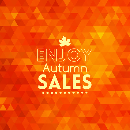 Colorful geometric triangular background card with mapple leaf enjoy autumn salesのイラスト素材