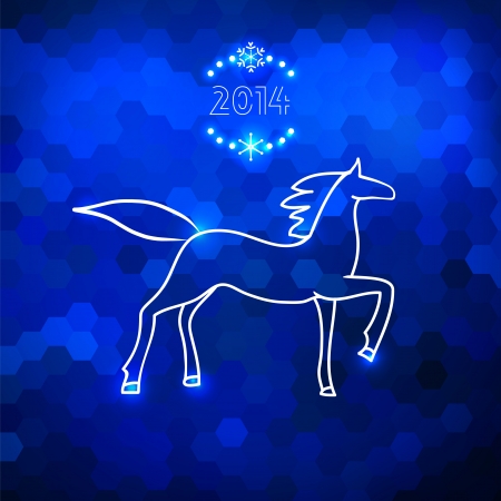Blue geometric horse silhouette card new 2014 year of horseのイラスト素材