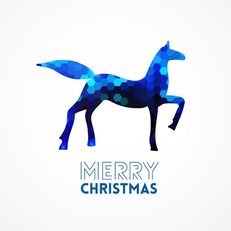 Blue geometric horse silhouette merry christmas 2014 year of horseのイラスト素材
