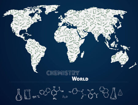 World map with chemistry formulas backgroundのイラスト素材