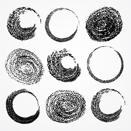 Vector set of grunge circle brush strokes for frames, icons, design elementsのイラスト素材