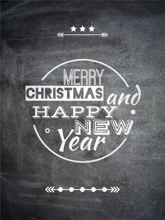 Chalk black blackboard texture with happy new year and merry christmas text. Vector illustrationのイラスト素材