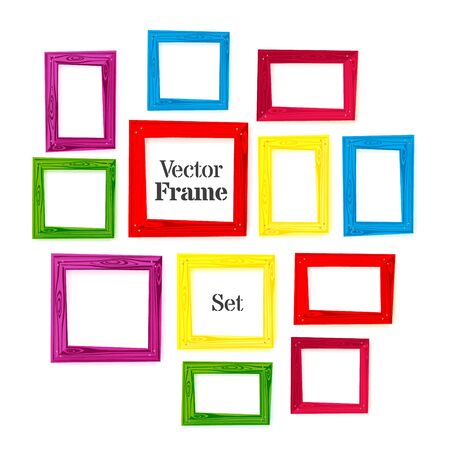 Set of color wooden frames on white background. Vector illustrationのイラスト素材