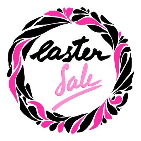 Vector easter sale with hand created frame design. Easter sale flyer, invitation in black and pink colorsのイラスト素材
