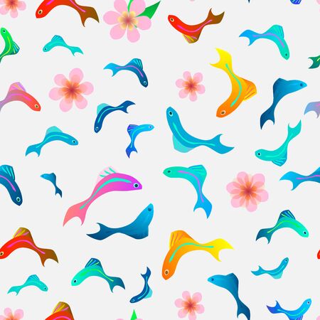 Tropical fish seamless pattern with flowersのイラスト素材