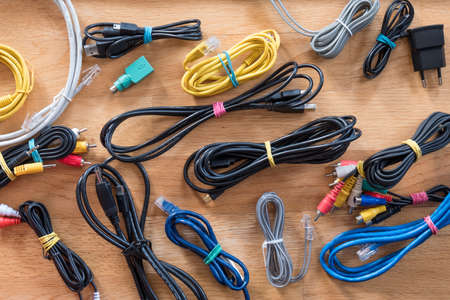 Wires, cords and cables fastenedの写真素材