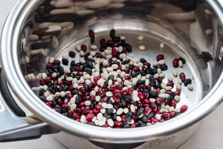 Colored beans in a saucepan