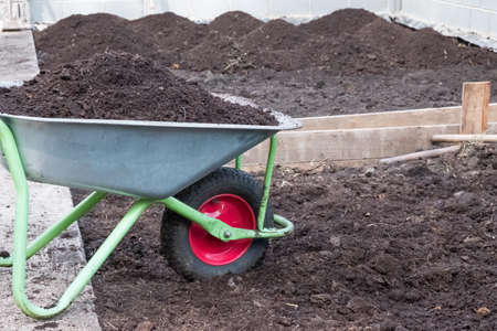 Work in the garden with a wheelbarrow and ground in gardenの写真素材