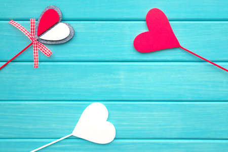 Background for Valentines Day. Turquoise background for text. Heartsの写真素材